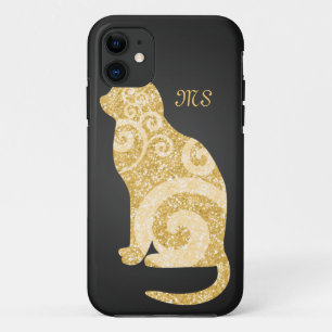 渦巻形のな猫の金ゴールドのグリッター iPhone 11 ケース