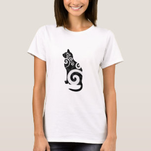渦巻形のな猫の黒 Tシャツ