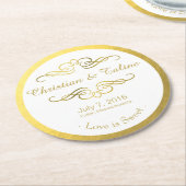 渦巻形のな華麗さの白のフェイクな金ゴールドホイル ラウンドペーパーコースター (アングル)