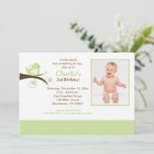 渦巻形のな鳥の粋な緑の写真の誕生日の招待 招待状 (スタンド正面)