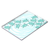 渦巻形のの水彩画のティール(緑がかった色)のウミガメは縞で飾ります ノートブック (左側)