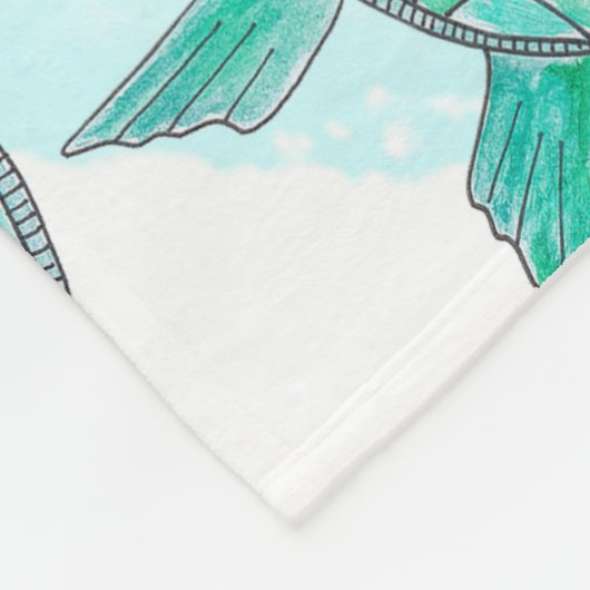 渦巻形のの水彩画のティール(緑がかった色)のウミガメは縞で飾ります フリースブランケット (角)