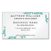 渦巻形のの水彩画のティール(緑がかった色)のウミガメは縞で飾ります マグネット名刺 (正面)