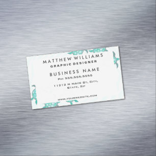 渦巻形のの水彩画のティール（緑がかった色）のウミガメは縞で飾ります マグネット名刺