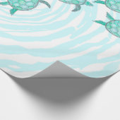 渦巻形のの水彩画のティール(緑がかった色)のウミガメは縞で飾ります ラッピングペーパー (角)