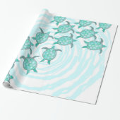 渦巻形のの水彩画のティール(緑がかった色)のウミガメは縞で飾ります ラッピングペーパー (アンロールド)