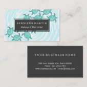 渦巻形のの水彩画のティール(緑がかった色)のウミガメは縞で飾ります 名刺 (正面/裏面)