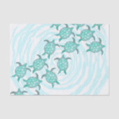 渦巻形のの水彩画のティール（緑がかった色）のウミガメは縞で飾ります 薄葉紙 (正面)