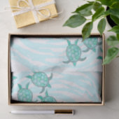 渦巻形のの水彩画のティール（緑がかった色）のウミガメは縞で飾ります 薄葉紙 (ギフト)