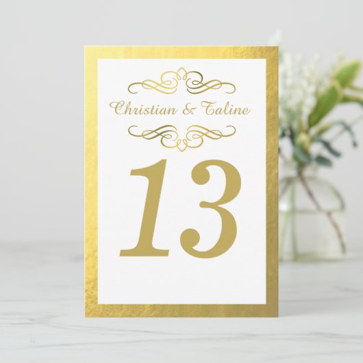 渦巻形のアウトライン5x7のテーブルカード付きホワイトで華やかに 招待状 (スタンド正面)