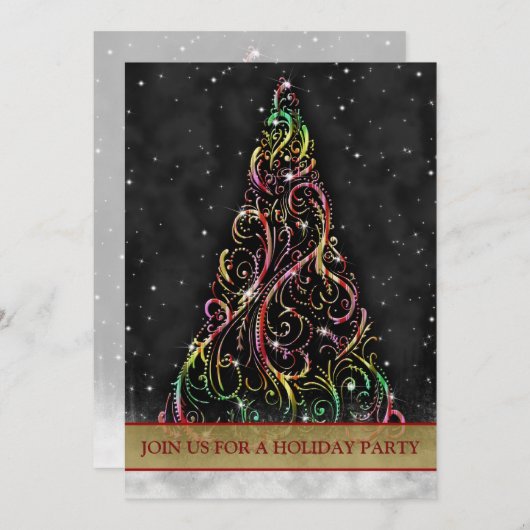 渦巻形のクリスマスツリーホリデーパーティー招待状 招待状 (正面/裏面)