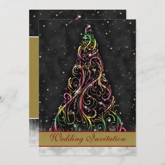 渦巻形のクリスマスツリーホリデー結婚式招待状 招待状 (正面/裏面)