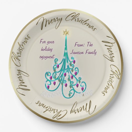 渦巻形のクリスマスツリー ペーパープレート (正面)
