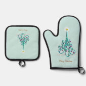 渦巻形のクリスマスツリー 鍋つかみ&鍋敷きセット (正面)