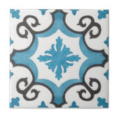 渦巻形のティール(緑がかった色)ブルーのモロッコ地中海のスタイル タイル (正面)