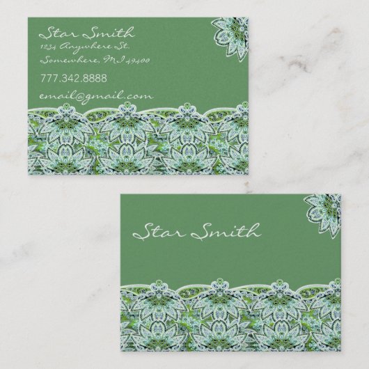 渦巻形のフローラペイズリー模様のセージグリーン 名刺 (正面/裏面)