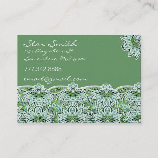 渦巻形のフローラペイズリー模様のセージグリーン 名刺 (正面)