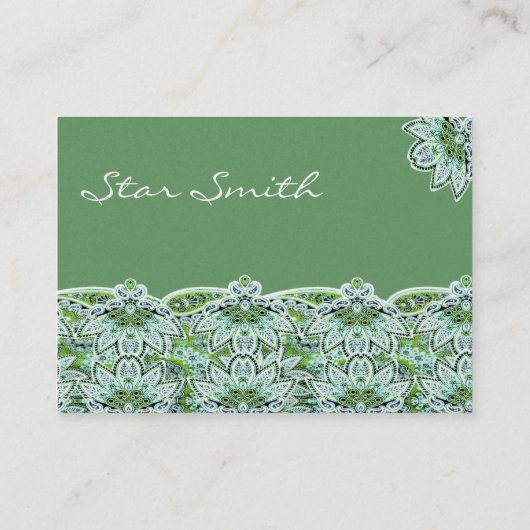 渦巻形のフローラペイズリー模様のセージグリーン 名刺 (裏面)
