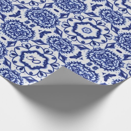 渦巻形のフローラ誕生日エージエレガント – 青と白 ラッピングペーパー (角)