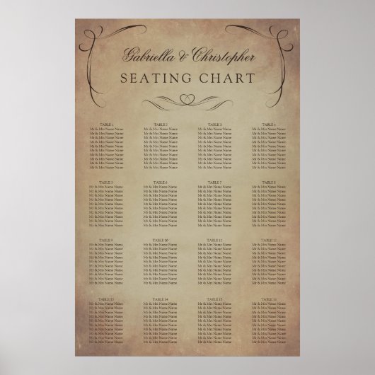 渦巻形のヴィンテージ |の結婚座席表16表 ポスター (正面)