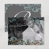 渦巻形の写真の結婚レポンスカードブルーブラウン 出欠カード (正面/裏面)