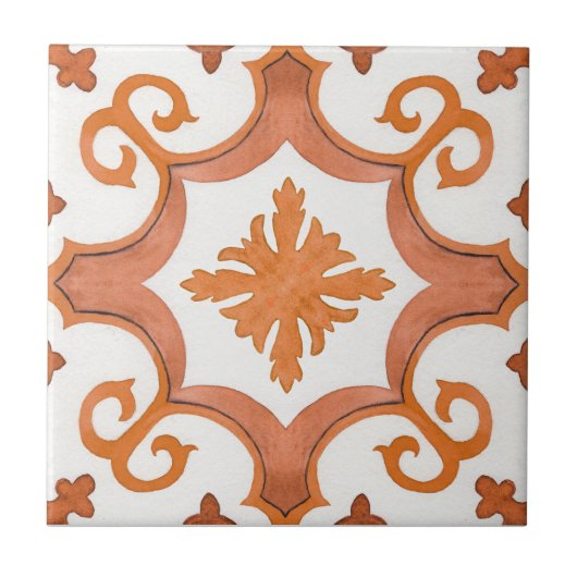 渦巻形の手絵を描オレン地中海のスタイル タイル (正面)