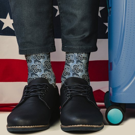 渦巻形の抽象芸術パターンデザインパウダーブルーアート ソックス