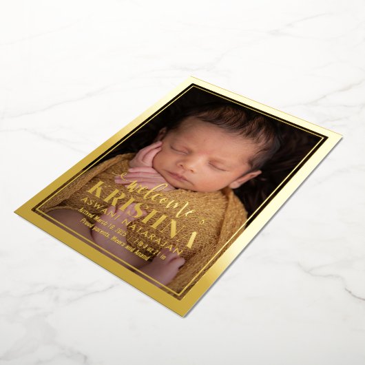 渦巻形の歓迎フォイルモダンベビー誕生のお知らせ 箔シーズンカード (回転した状態)