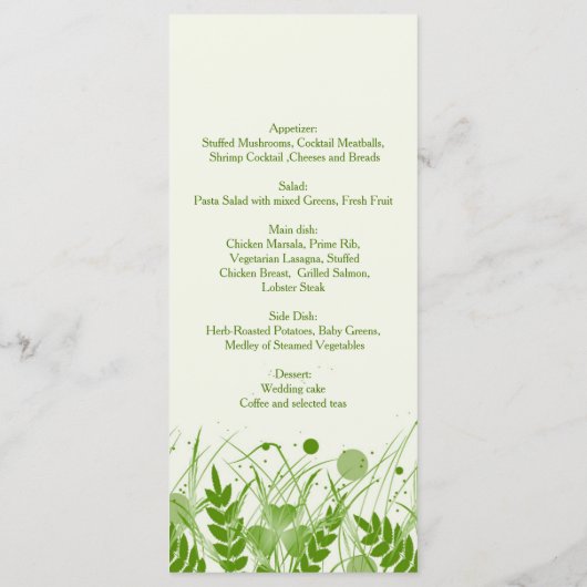 渦巻形の牧草地のメニュ結婚ー・ラック・カードのシャムロック メニュー (裏面)