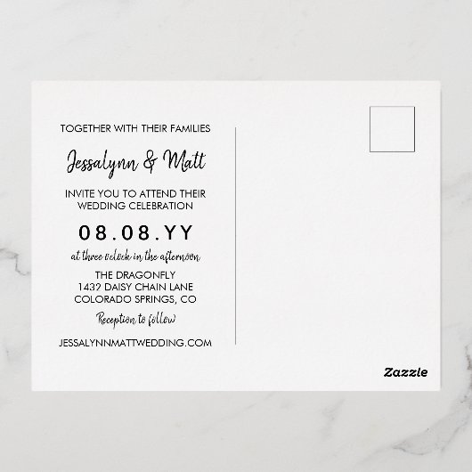 渦巻形の華美君は招待され結婚だ 箔招待状ポストカード (裏面)