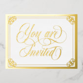渦巻形の華美君は招待され結婚だ 箔招待状ポストカード (正面)