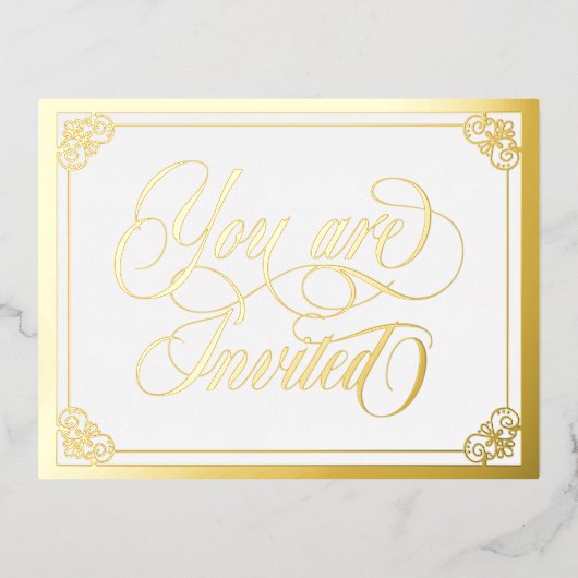 渦巻形の華美君は招待され結婚だ 箔招待状ポストカード (正面)