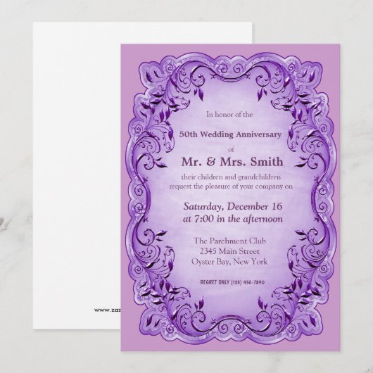 渦巻形の葉（紫） 招待状 (正面/裏面)