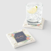 渦巻形の金ゴールドフレーム&トロピカルフラワーズリース ストーンコースター (横)