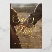 渦巻形の金ゴールド書道写真の保存日付 箔招待状 (正面)