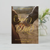 渦巻形の金ゴールド書道写真の保存日付 箔招待状 (立ち正面)
