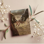 渦巻形の金ゴールド書道写真の保存日付 箔招待状