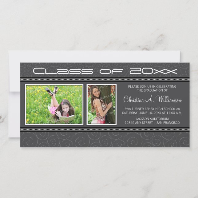 渦巻形の-Q 2-Photo Graduation Announcement（灰色） (正面)