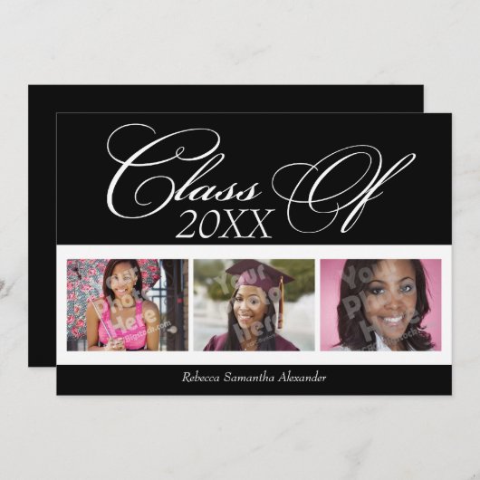 渦巻形のDelight 3写真の卒業発表 招待状 (正面/裏面)