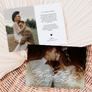 渦巻形のScript結婚's Thank you Photo サンキューカード