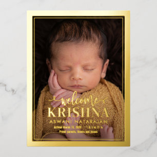 渦巻形のWelcome Foil Birth Announcementはがき 箔シーズンポストカード