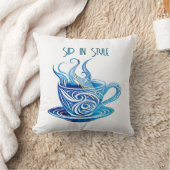 渦巻芸術的き模様の青コーヒーカップ クッション (ブランケット)