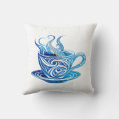 渦巻芸術的き模様の青コーヒーカップ クッション (裏面)