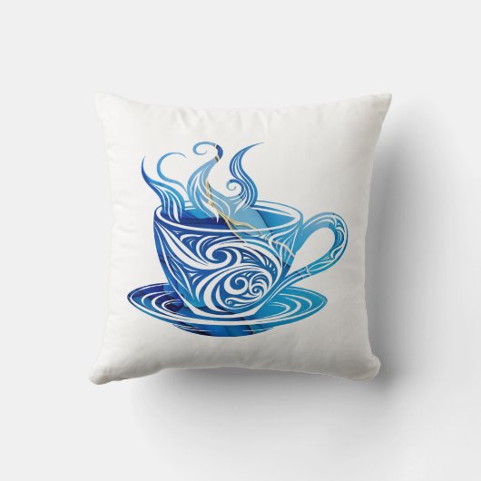 渦巻芸術的き模様の青コーヒーカップ クッション (裏面)