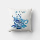 渦巻芸術的き模様の青コーヒーカップ クッション (正面)