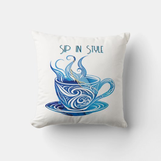 渦巻芸術的き模様の青コーヒーカップ クッション (正面)