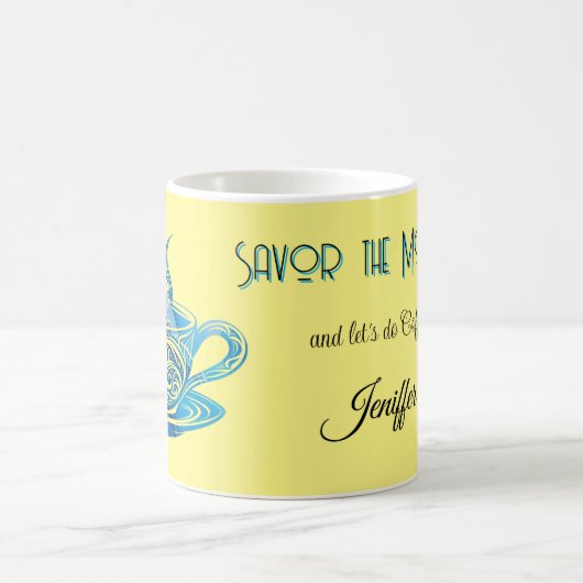 渦巻芸術的き模様の青コーヒーカップ コーヒーマグカップ (中央)