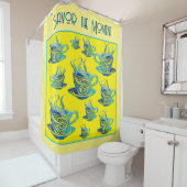 渦巻芸術的き模様の青コーヒーカップ シャワーカーテン (インサイチュ)