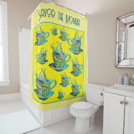 渦巻芸術的き模様の青コーヒーカップ シャワーカーテン