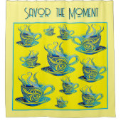 渦巻芸術的き模様の青コーヒーカップ シャワーカーテン (正面)